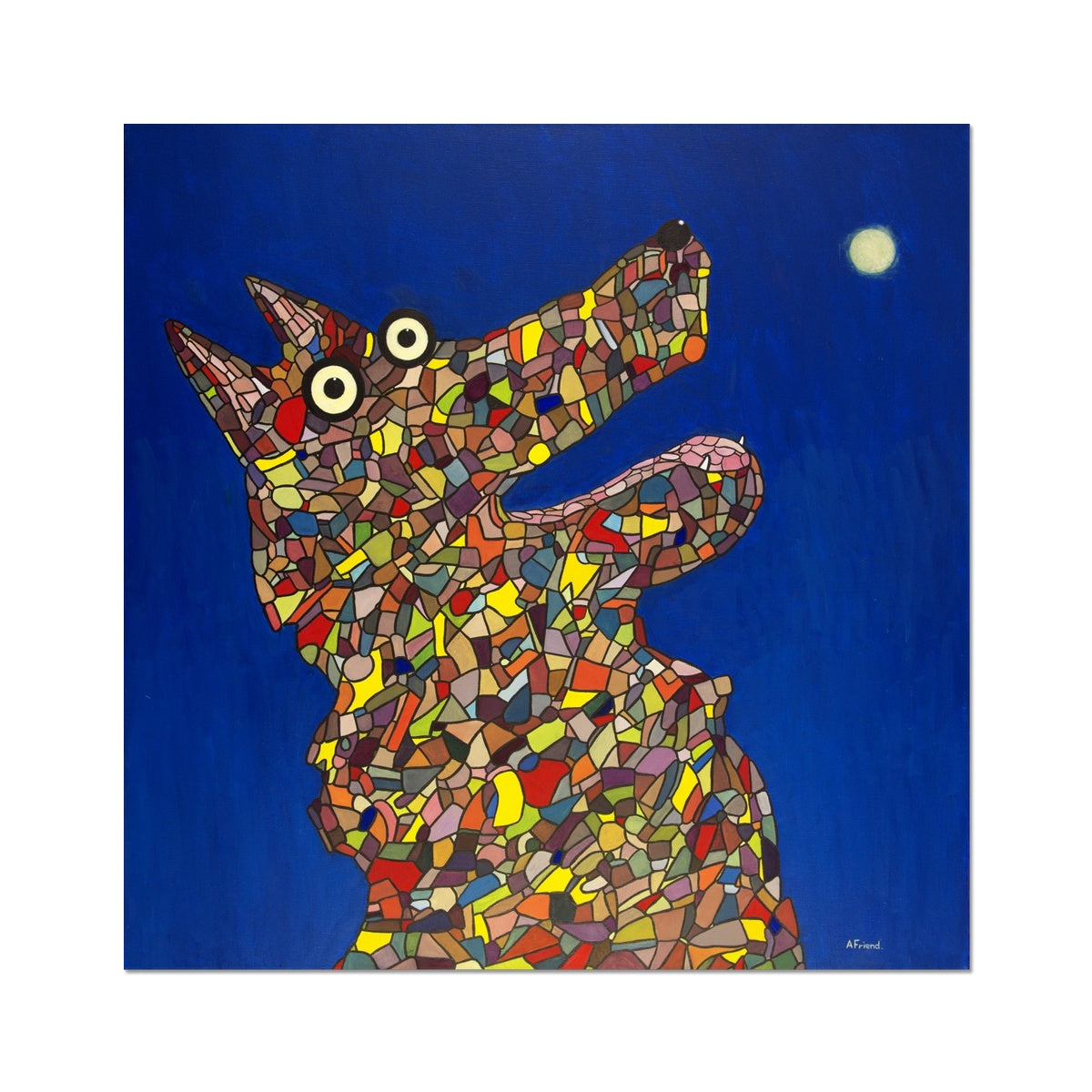 Dog barking at the moon fashion painting